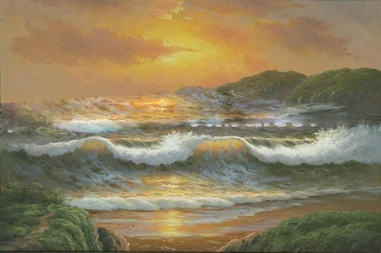 Rectangular Shape Dawn Canvas Seascape Oil Paintings