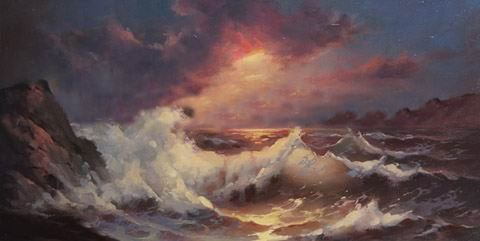 Rectangular Shape Wave Canvas Seascape Oil Paintings