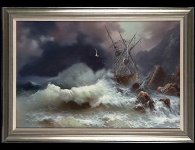 Rectangular Shape Canvas Dark Background Seascape Oil Paintings