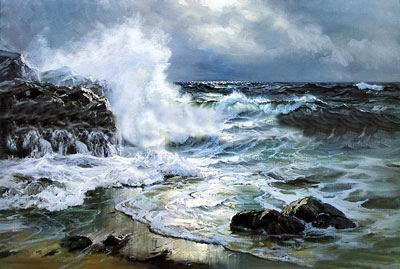 Wave Subject With Many Stones Canvas Seascape Oil Paintings