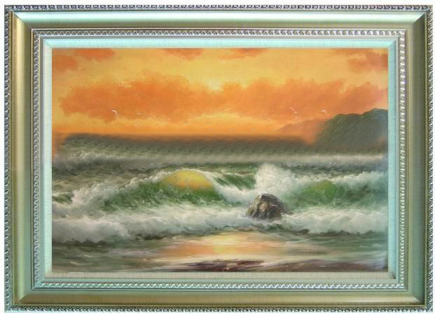 Orange Background Wave Subject Canvas Seascape Oil Paintings