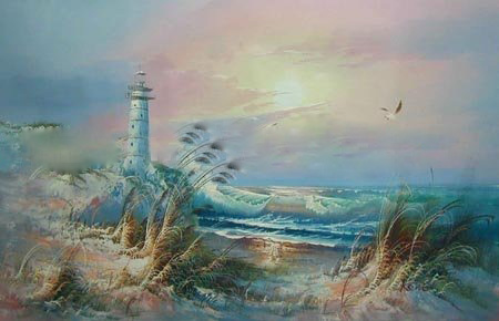 Blue Background Rectangular Shape Canvas Seascape Oil Paintings