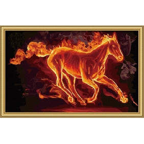 Fire Shadow Background Running Horse Subject Framed Still life Oil Paintings
