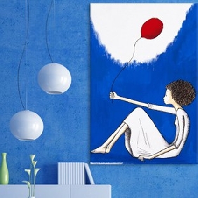 Balloon & Girl Subject Blue Background Canvas Modern Oil Paintings