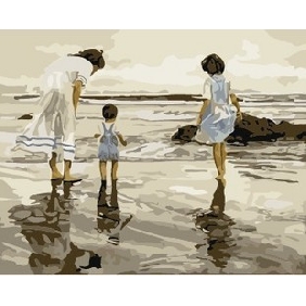 Seaside Background Three Person Subject Canvas Still life Oil Paintings