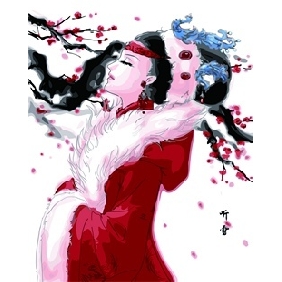 A Woman With Red Coat Plum Blossom Background Pure Hand-painted Still life Oil Paintings