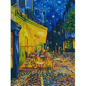 Sidewalk Cafes Subject Starry Sky Background Board Abstract Oil Paintings