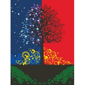 Tree Subject Mixcolor Background Vivid Colour Abstract Oil Paintings