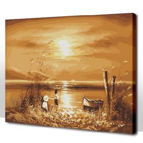 Two Person Subject Sunset Background Never Fade Landscape Oil Paintings
