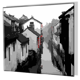 River Subject Houses Background Pure Hand-painted Landscape Oil Paintings