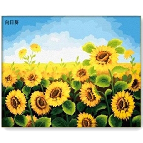 Sunflower Subject Canvas Blue Sky Background Landscape Oil Paintings