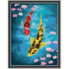 Two Fishes Flower Background Pure Hand-painted Animal Oil Paintings