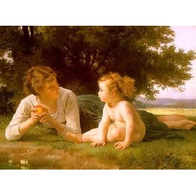 A Woman & A Child Lawn Background Landscape Wonderful Classical Oil Paintings