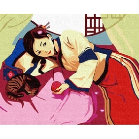 Mixcolor Background A Girl & A Cat Never Fade Classical Oil Paintings