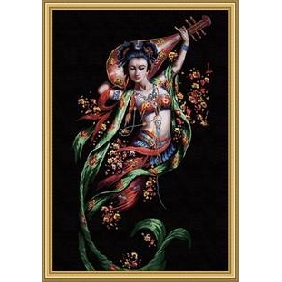 Lute Woman Subject Black Background Framed Abstract Oil Paintings