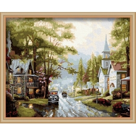Beautiful And Wonderful Town Subject Green Background  Landscape Oil Paintings