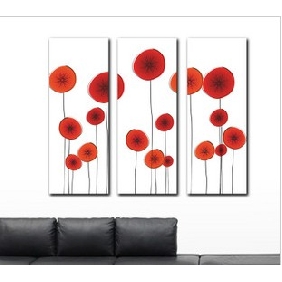 Red Subject Triptych Pure Hand-painted Flower Oil Paintings