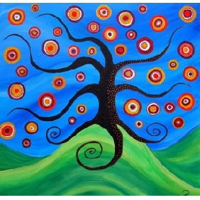 Blooming Tree Subject Blue Background On Canvas Flower Oil Paintings