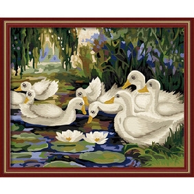 Ducks Subject Pond Background Framed Animal Oil Paintings