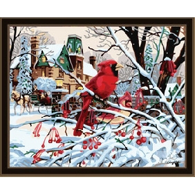 Red Parrot Subject Snowfield Background Vivid Colour Animal Oil Paintings