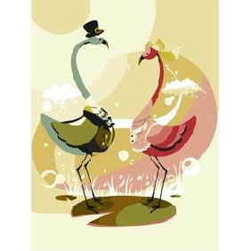 Grus Japonensis Subject Light Gold Background Board Animal Oil Paintings
