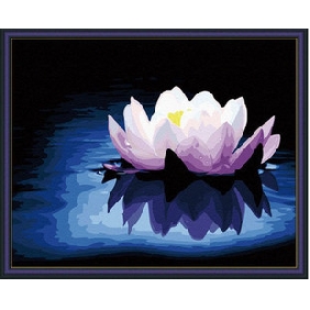 Lotus Subject Dark Blue Background Framed Flower Oil Paintings