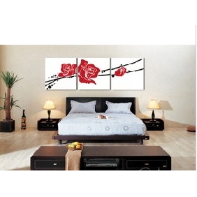 White Background Triptych Red Rose Subject Flower Oil Paintings