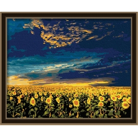Dark Blue Sky Background Sunflower Subject Frame Landscape Oil Paintings