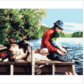Two Person Subject Calm River Background Pure Hand-painted Landscape Oil Paintings