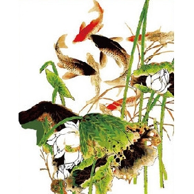 Carps Subject Lotus Leaf Background Pure Hand-painted Animal Oil Paintings