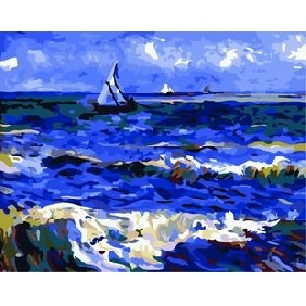 Blue Sea Subject Sailing Boat Background Pure Hand-painted Seascape Oil Paintings