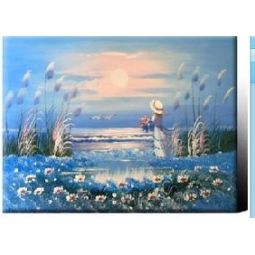Frameless A Girl Subject Flower & Sea Background Seascape Oil Paintings