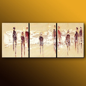 Several People Subject Light Gold Background Pure Hand-painted Rectangular Shape Abstract Oil Paintings