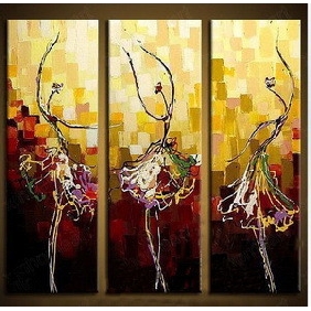 Three Dancing Women Subject Unframed Vivid Colour Rectangular Shape Abstract Oil Paintings
