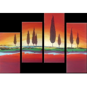 Red Background Landscape Excellent Frameless Rectangular Shape Abstract Oil Paintings