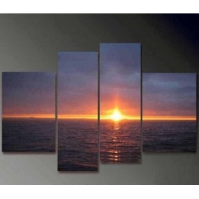 Calm Sea Subject Sunrise Background Vivid Colour Rectangular Shape Abstract Oil Paintings