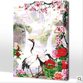 Waterfall Background Grus Japonensis Subject Vivid Colour Animal Oil Paintings