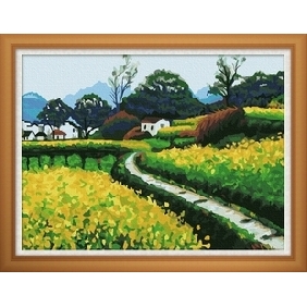 Country Road Subject Rape Flower Background Wall Decoration Scenery Oil Paintings