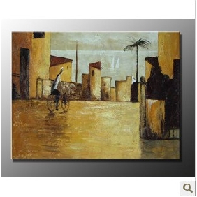 Riding Bike Man Subject Wide Street Background On Canvas Modern Oil Paintings