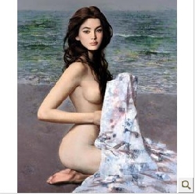 Calm Sea Background Charming Girl Subject Frameless Nude Oil Paintings