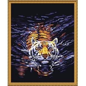 Parlour Decoration Purple Water Background Swimmming Tiger Subject Animal Oil Paintings