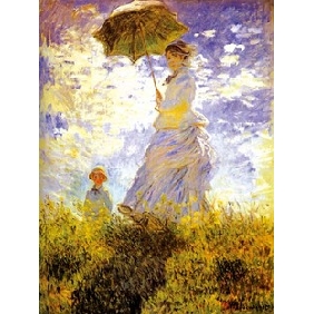 Carring Umbrella Woman Subject Blue Sky Background Landscape Wonderful Impressionist Oil Paintings