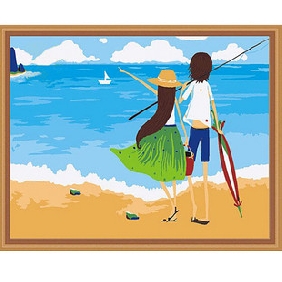 Blue Sea Background Two Lovers Subject Frameless Landscape Oil Paintings
