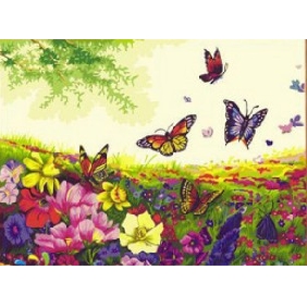 Perfect Scenery Butterflies Subject Colorful Flowers Background Landscape Oil Paintings