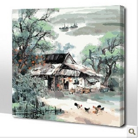 Farmhouse Subject Green Tree Background Pure Hand-painted Landscape Oil Paintings