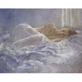 A Woman Sleeping On Bed Light Blue Background Board Impressionist Oil Paintings