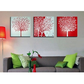 Tree Subject Triptych Unframed Abstract Oil Paintings