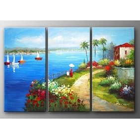 Two Person See Sea Subject Vivid Colour Blue Background Seascape Oil Paintings