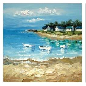 Blue Sky Background Houses Subject Wall Decoration Seascape Oil Paintings