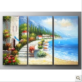 Landscape Wonderful Flower Subject Blue Sky Background Seascape Oil Paintings